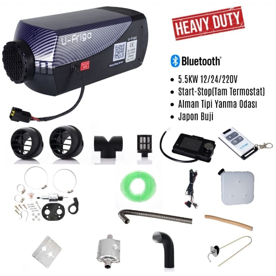 U-Frigo 5.5Kw 12V-24V Webasto Muadili Dizel Isıtıcı Start-Stop Bluetooth Heavy Duty Serisi