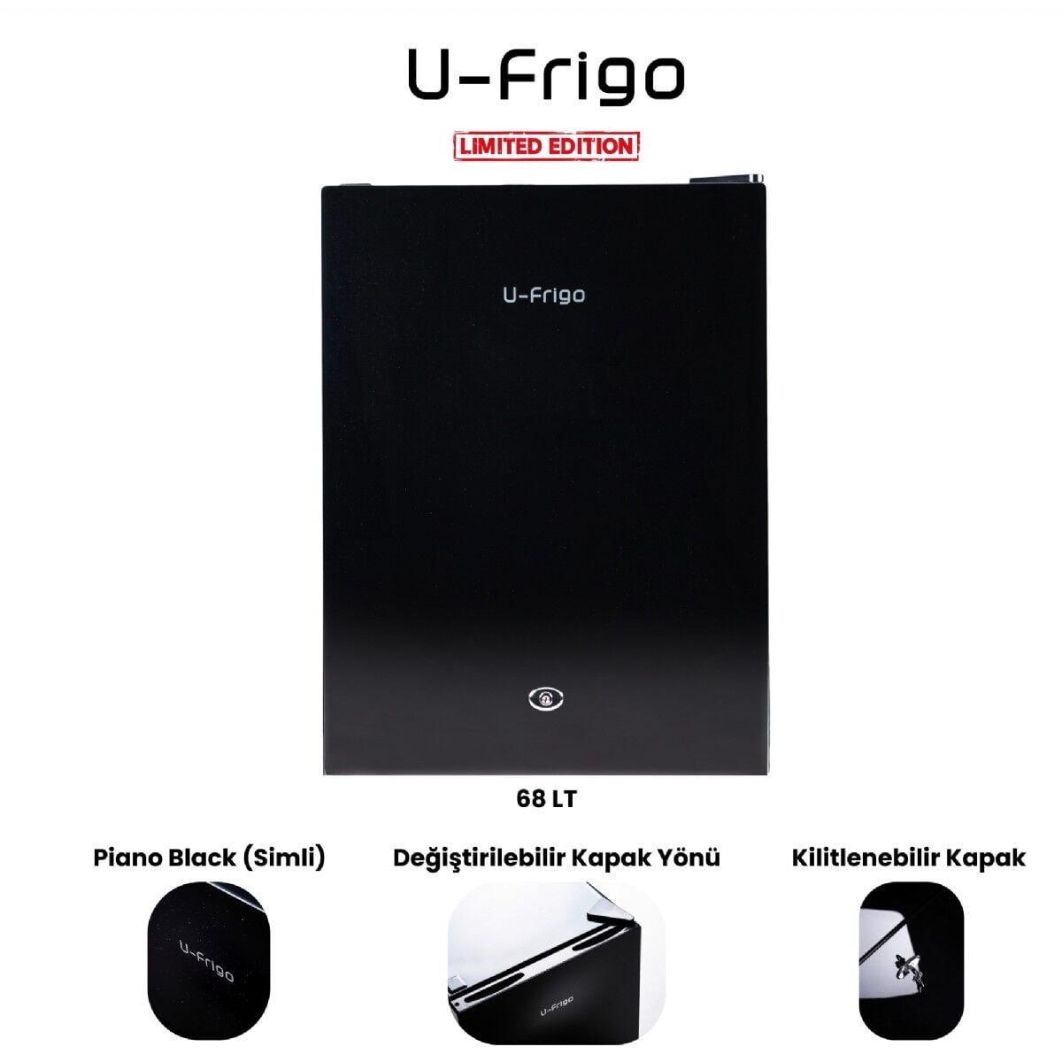 U-Frigo 68 LT Limited Edition 12/24V Kompresörlü Buzdolabı Temperli Kapak SİYAH