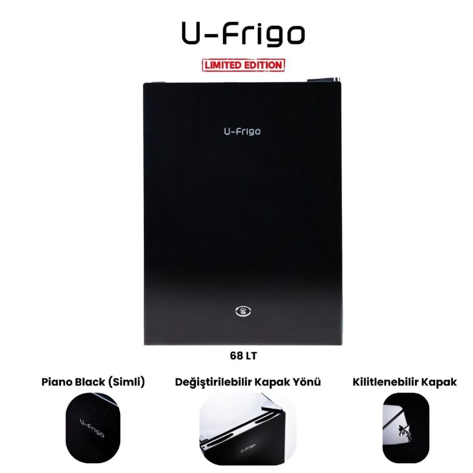 U-Frigo 68 LT Limited Edition 12/24V Kompresörlü Buzdolabı Temperli Kapak SİYAH