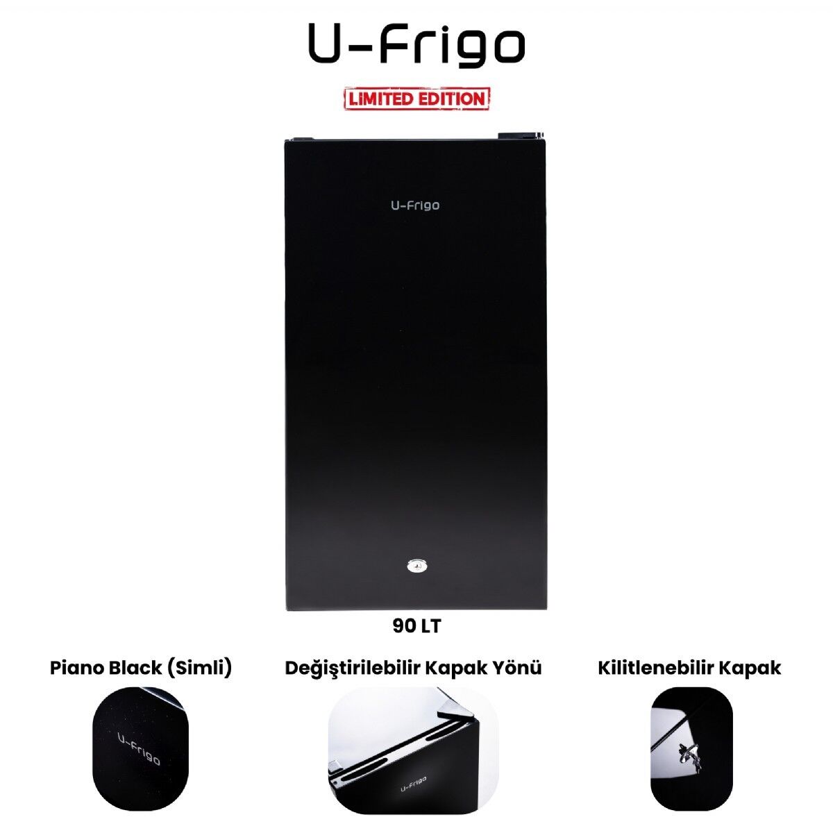 U-Frigo 90 LT Limited Edition 12/24V Kompresörlü Buzdolabı Temperli Kapak SİYAH