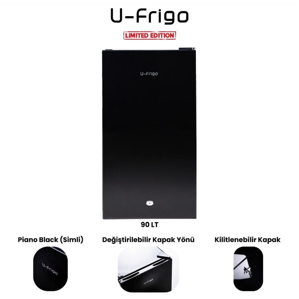 U-Frigo 90 LT Limited Edition 12/24V Kompresörlü Buzdolabı Temperli Kapak SİYAH