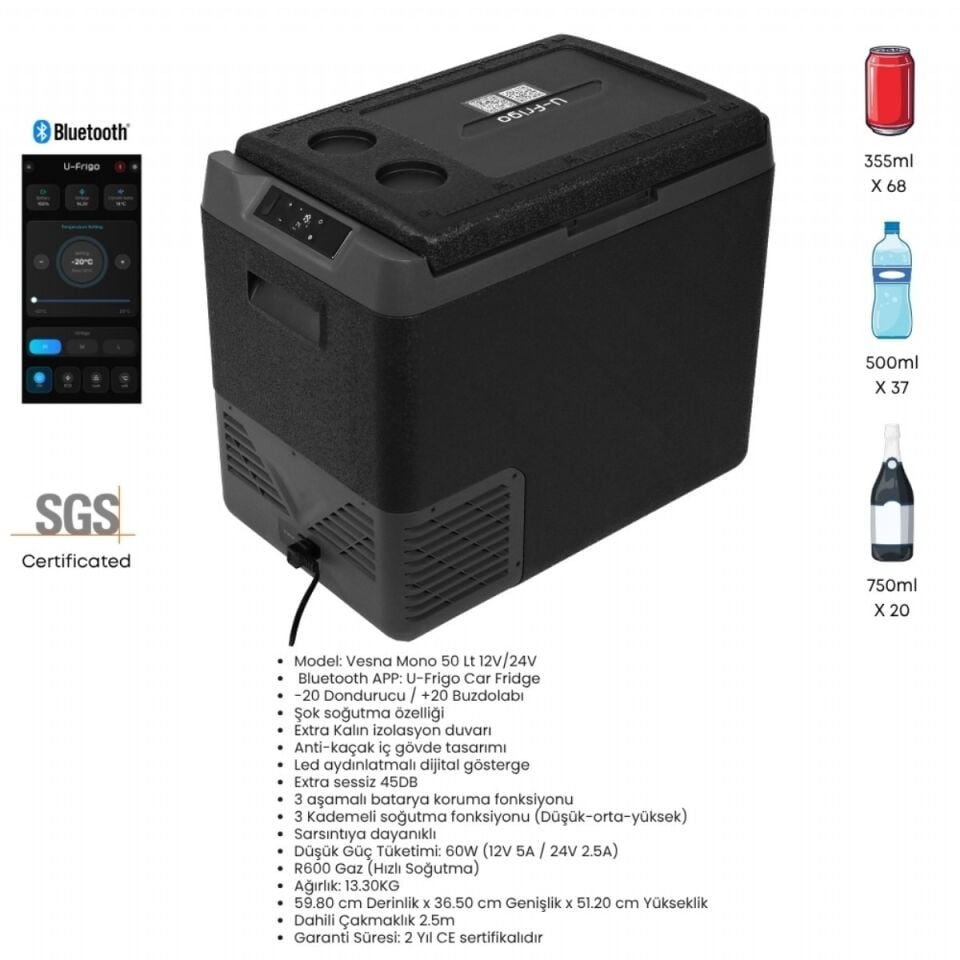U-Frigo Oto Buzdolabı Vesna Mono 50Lt 12V/24V