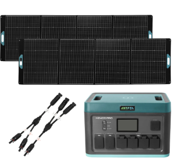 ANTFEA H2400 Pro Taşınabilir Güç Kaynağı + 2 adet 300W Taşınabilir Güneş Paneli + Güneş Paneli Paralelleme Kablosu [ 2.4 kW / 1.8 kWh / 600 W ]